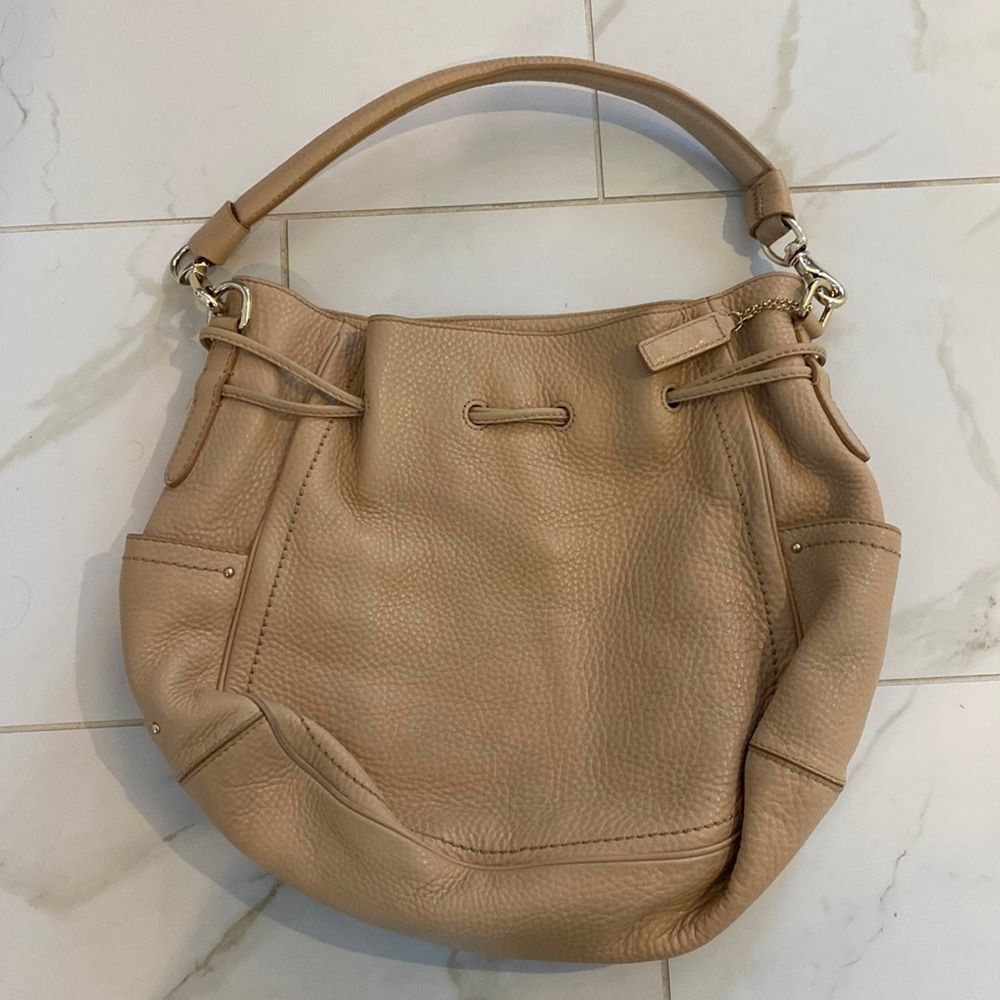 Tan cream Cole Haan pebble leather hobo handbag
